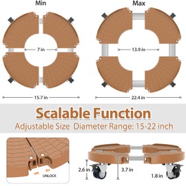 VANCASTLE Plant Caddy Plant Stand with Wheels, Heavy Duty Plant Roller Base 15-22 Inch Adjustable，Palnt Wheel Base 440 LBS, Large Potted Planter Cart Dolly for Flower Mover, Khaki, 2 Pack
