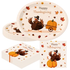 50Pcs Thanksgiving Turkey Oval Paper Plates and Napkins Set, 12" x 10"