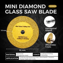 3PCS 2 Inch Mini Glass Cutting Disc, 1mm Ultra-Thin Diamond Cutting Blade Wheel with 2PCS 1/4" Hex Shank, for Cutting Tile, Ceramic, Porcelain, Marble, Jade, Granite - Fits Electric Drills
