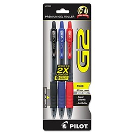 Pilot 31023 G2 Premium Retractable Gel Ink Pen, Refillable, Assorted Ink, .7mm, 3/Pack