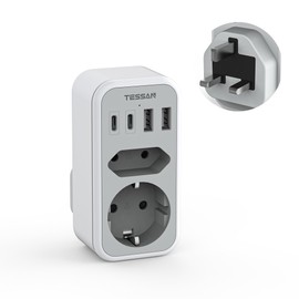 TESSAN Adapter England Germany Plug, 6 in 1 Travel Adapter UK with 2 USB C and 2 USB A, UK Adapter, Travel Adapter Type G, Travel Plug England, Socket Adapter Ireland for London Scotland Malta