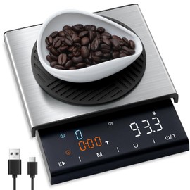 TIPRE Coffee Scale with Timer, 0.1g High Precision Espresso Scale, Pour Over Coffee Weight Scale Rechargeable Coffee Scale for Espresso with Color LED Display, Touch Sensor, Silicone Cover