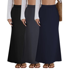 Riyiper 3 Pack Women's Maxi Skirts with Pockets Flowy Elastic High Waist Ankle Length Cotton Summer Long Comfy Casual Dress(Black, Dark Gray, Navy Blue,XX-Large)