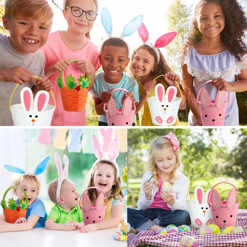 panemy Felt Easter Bunny, Pack of 3 Easter Baskets, Easter