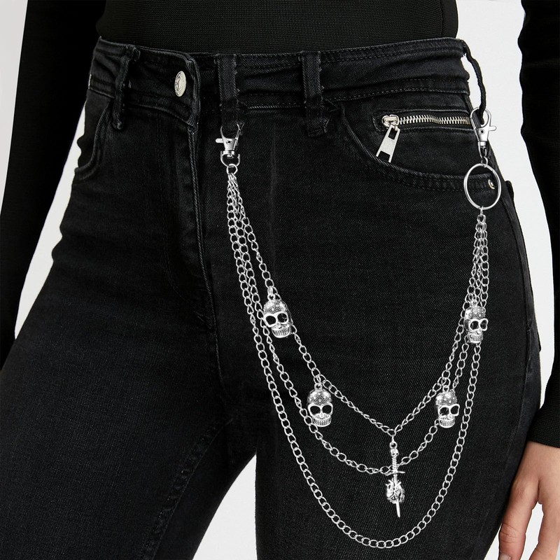 OOTSR Three-layer trouser chain, jeans chains, punk skull trouser chain,