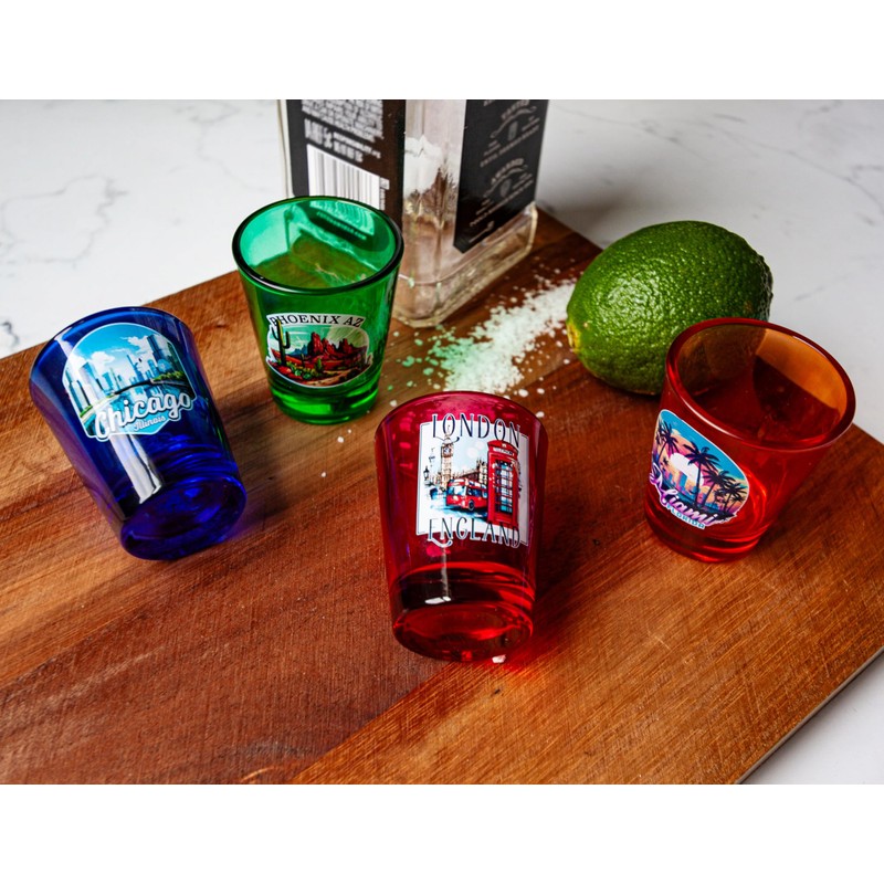 Aransas Pass Texas Souvenir 4-Pack Multicolor Engraved Round Shot Glasses