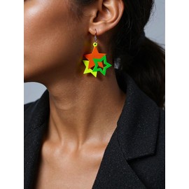 Neon Star Earrings for Women 80s Neon Earring Y2k Jewelry Retro Neon Dangle Earring for 80S Costume Dancing Glow Party Accessory Orange