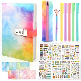 HULASO Diary with Lock, Diary with Code for Girls, Gifts for Girls from 6+ Years, Diary Girls Set, Pen Stickers, Scrapbook Paper, Pencil Case for Travel Journal, Study Notes