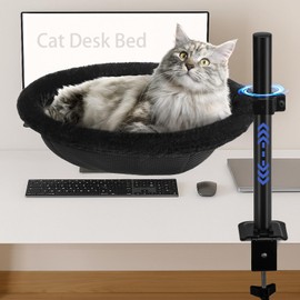 Cat Desk Bed - Machine Washable Reversible Cats Hammock for Large and Kitten - 360° Rotating & Height Adjustable - Supports Up to 45lbs - Indoor Cat Nest Furniture for Office & Game Tables - Black
