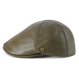 VOBOOM Lambskin Leather Ivy Newsboy Caps 6 Panel Cabbie Beret Hat (7 1/4, Army Green)