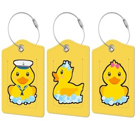 3 Pcs Luggage Tag for Suitcase, Travel Cruise Leather Bag Tags Identifiers Privacy Cover ID Label with Durable Steel Loop for Women Men Kids Girls Travel, Bath Duck