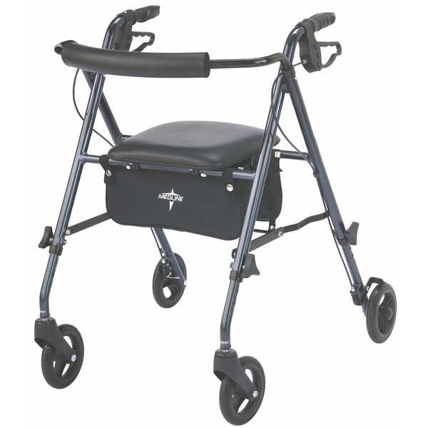 Medline Medline Superlight Folding Aluminum Mobility Rollator Walker, Smoky Blue,