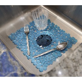 Dependable Industries Floral PVC Sink Mat Protector – Blue, 11.5" x 10.5", Cut-to-Fit Design