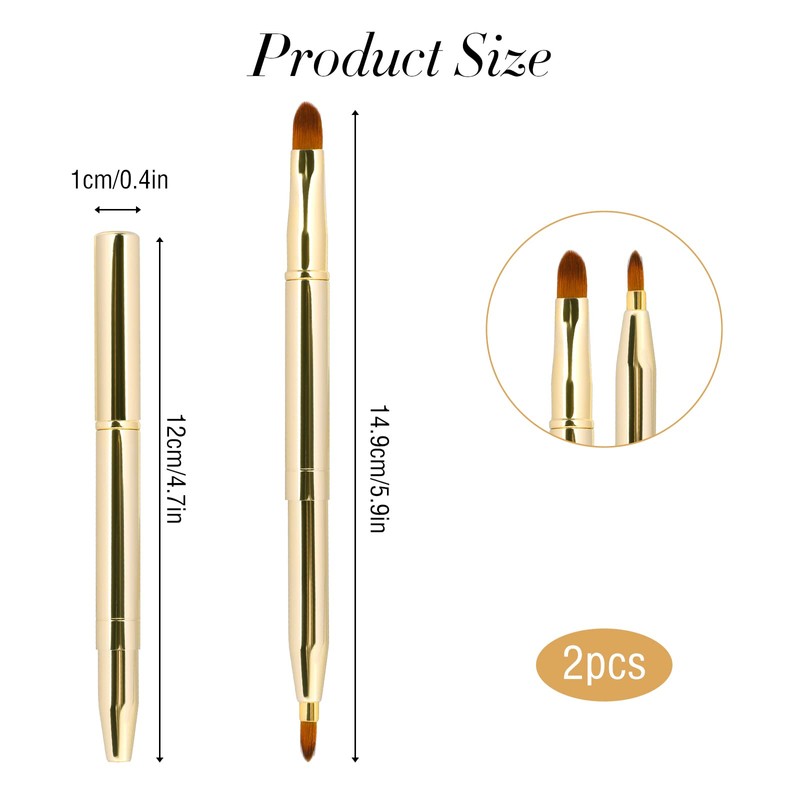 2 Pack Retractable Lip Brush for Lipstick Lip Gloss Double-Ended