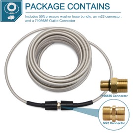 3700 PSI,50ft Pressure Washer Hose Bundle with 7106686 Outlet Connector, Replacement for Simpson Cleaning 40226, Compatible with Most Pressure Washers