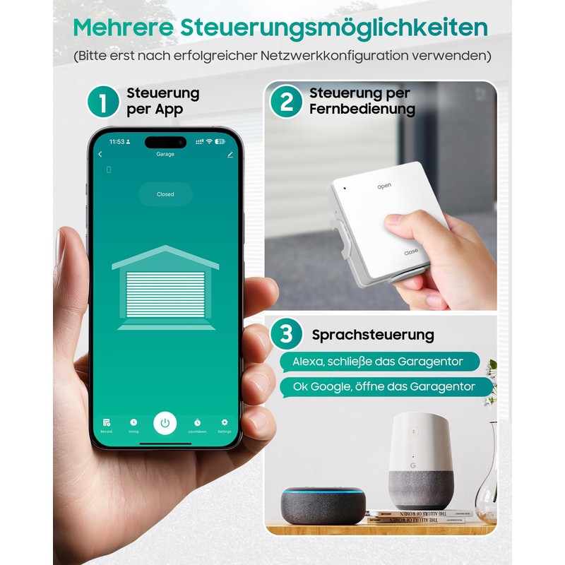 WiFi Garage Door Opener Compatible with Alexa Google Assistant, App