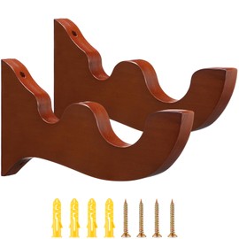 Colingmill 2 Pcs Wooden Curtain Rod Bracket Wood Large Double Bracket Drapery Curtain Rod Holders (Yellowish Brown)