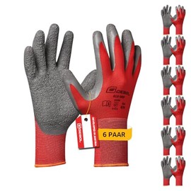 Gebol Eco Grip Work Gloves for a Secure Grip Latex Gloves for Men, Size XL (Size 10), Red, 6 Pairs Multipack