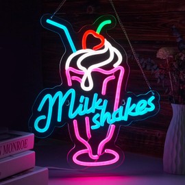 Milk Shakes Neon Signs Ice Cream Neon Light Milk Tea LED Neon Light Milk USB Powered Dimmable(12.6x14.8 Inch)