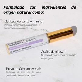 Corrector maquillaje ojeras & anti imperfecciones, piel grasa/mixta, contorno de ojos, humectante (vitamina E, Karité, Cúrcuma). (medio claro)