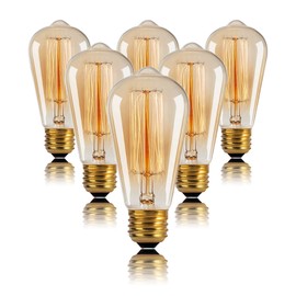 Kellarosses ST64 Incandescent Edison Bulbs 40W 6-Pack, 2200K Warm Amber Glow, E26/E27 Dual Base, Dimmable Vintage Light – 360° Hand-Wound Filament, 2500Hrs Lifespan, Indoor/Outdoor