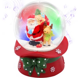 Christmas Snow Globe,100MM Glitter Water Globe with 8 Music & Color Changing Lights,Musical Snow Globe,Santa & Reindeer Christmas Tree Snow Globe,Xmas Decoration,Kids Present,Holiday Home Décor（Deer）