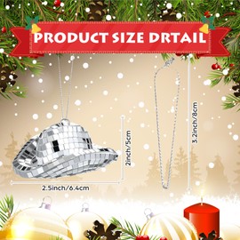 Suncalla 12 Pcs Christmas Cowboy Hat Ornament for Tree 3.15 Inch Christmas Cowboy Hat Mirror Party Hanging Ornament Silver Disco Mirror Decor for Xmas Tree Decoration Party Car Home Decoration Gifts