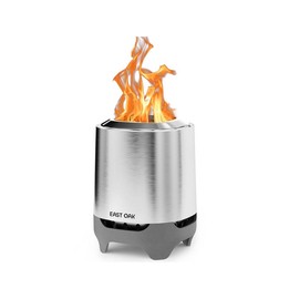 EAST OAK Brasa Smokeless Tabletop Fire Pit, Mini Table Top Firepit for Patio and Outdoor Camping, Removable Ashtray, Dual-Fuel Stove, Silver - Color: Wave