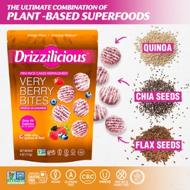 Drizzilicious Mini Rice Cakes Very Berry - Rice Crisps, Healthy Snack for Adults and Kids, Flavored Rice Cakes, Vegan, Gluten Free, Allergen Free, Only 90 Calories Per Serving - 4 oz (Pack of 1)