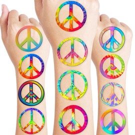100 PCS Peace And Love Hippie Temporary Tattoos Themed Birthday Party Decorations Favors Supplies Décor Tie Dye Peace Sign Retro Groovy Tattoo Stickers Gifts For Game Boys Girls Classroom School
