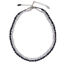 Set of 2 Yin and Yang Chains Faceted 42 cm with 3 cm Extension Chain Rock Crystal and Onyx Black and White