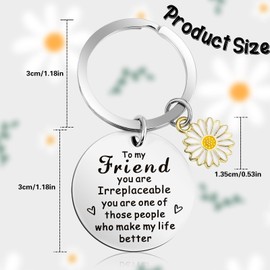 Amabro Friend Keychain - Funny Sunflower Keyring Gifts for Best Friends & BFFs - Unique Sister Birthday & (White)