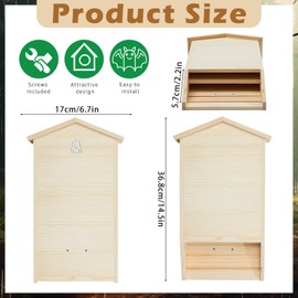 Wenqik 2 Pack Bat House for Outdoor Large Bat Box for Outside 2 Chamber Wood Bat House Kit for Weatherproof Wooden Bat Shelter Easy to Land and Roost, 15.6 x 9 x 3.2 Inch