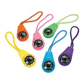 Fun Express Neon Compass On Cord (1 Dozen) - VBS Vacation Bible School Supplies/Decor - Bulk Novelty Toy