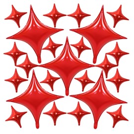 23Pcs Red Four Angle Star Foil Balloons,26Inch and 10Inch Red Quadrangle Star Helium Mylar Balloons for Birthday Party Anniversary Wedding Baby Shower Decorations