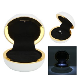 Caja de exhibición de anillo, exquisita caja de anillo LED de forma única de plástico portátil para hombres y mujeres para compromiso para propuesta de boda(blanco)