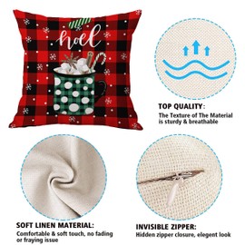 Christmas Pillow Covers 18 x 18 Inch Set of 4, Red Plaid Xmas Throw Pillows Cases for Home Indoor Farmhouse Xmas Holiday Decor,Xmas Decor Pillow Case Cotton Linen Cushion Covers for Outdoor Couch Sofa