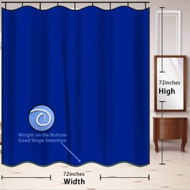 NTETSN Classic Royal Blue Shower Curtain Washable Thicken Durable Polyester Fabric Set with Hooks, Weight Hem, 72 X 72 Inches, LHNT330-72