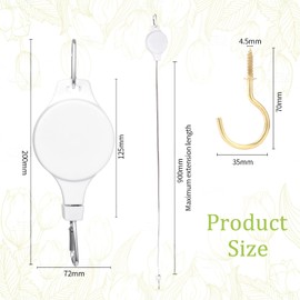 Fippy 4 x Hanging Basket Pulley, Adjustable Hanging Plant Roll with 4 White Ceiling Hooks for Hanging Plant Baskets, Bird Feeder, Plant Grow Light, White