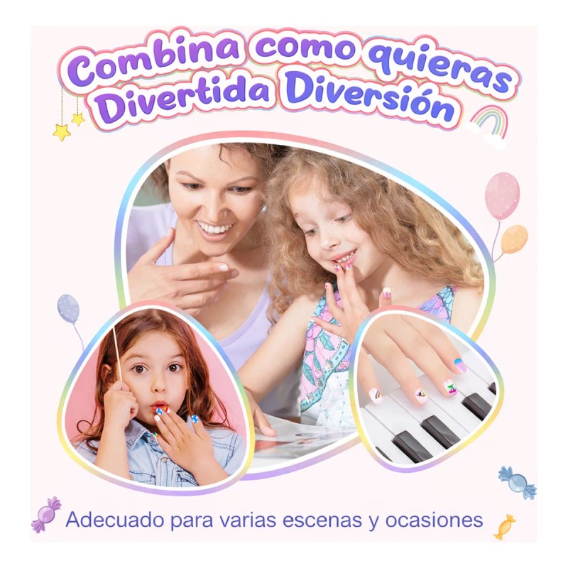 Set De Uñas Postizas Aliver 144pcs Para Niñas 3-12 Años