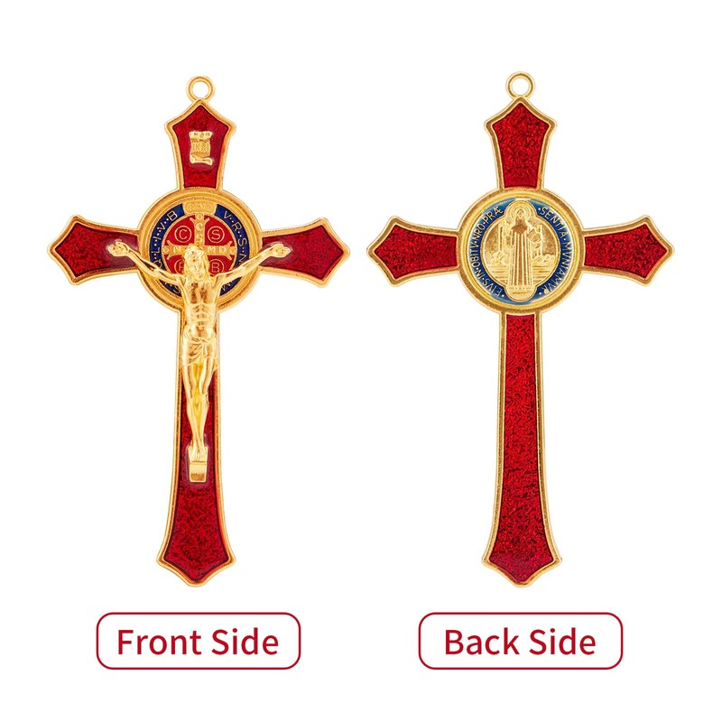 St Benedict Crucifix Red,Crucifix Wall Cross For Catholic Decor,Medalla De