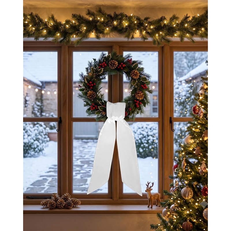 White Wreath Sash, 4Pcs Embroidery Blank Wreath Sashes for Front