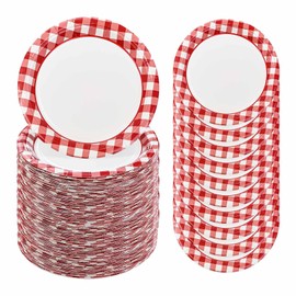 FALIZIFU 50 Pcs Red Gingham Paper Plates 7 Inch Disposable Red and White Buffalo Plaid Dinner Plates for Wedding Baby Shower Birthday Party Checkered Dessert Plate