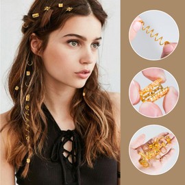 Kieswan Kieswan 100 Stück Dreadlocks Schmuck Wikinger Haarschmuck Gold, Metall Haarringe für Zöpfe, Verstellbar Cuffs Haarperlen Haarspiralen für Braids Zubehör Dekoration