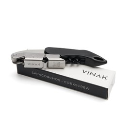 VINAK XPERT Professional Waiter's Stainless Steel Corkscrew with Double Joint Support, Bottle Opener, Foil Cutter and Spiral Binding (C - Black)
