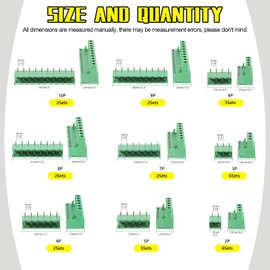 Mardatt 32pcs 9 Type Pluggable Terminal Blocks Connector Socket, 5mm/0.2inch Pitch PCB Mount Screw Male Female Connectors (2/3/4/5/6/7/8/9 Pins)