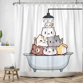 Ttincceer 71x79inch Cute Cat Shower Curtain Cartoon Cat in Bathtub Shower Bath Curtain Waterproof Funny Animal Pets Shower Curtains Washable Bathtub Curtain