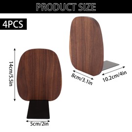 WOPPLXY 2 Pairs Wood Book Ends - Wooden Bookends Dark Walnut - Decorative Book Ends for Shelves - Book Support for Study, Home, Office