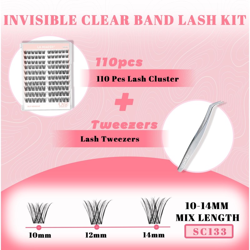 Self Adhesive Lash Clusters,Wispy Pre Glued Clear Band Lashes