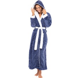 Alexander Del Rossa Women's Robes, Long Plush Bathrobe, Womens Robe with Hood, Hooded Robes for Women Plus Size Robe Moroccan Trellis XL (A0116ABVXL)